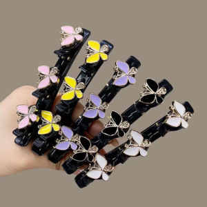 [fenggongshuode] Sparkling Stone Braided Hair Clips Double Bangs Braided Barrettes Hairpins Women Girls Headwear Hair Styling Accessories