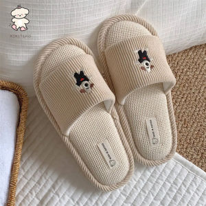 XIXITIAO Indoor soft soled cotton and linen shoes in spring and summer student dormitory sweat absorbing breathable comfortable cute little dog linen slippers for women