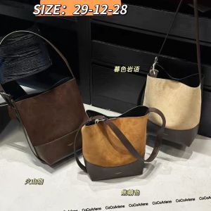 Frosted Leather Bucket Bag Premium Commuter Shoulder Underarm Large Capacity Tote Bag