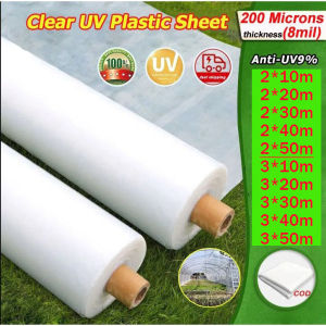 UV Plastic Sheet ( Thickness 200 Microns) Plastic Sheeting Clear Greenhouse Film Use for for Gardening Farming Agriculture Greenhouse Moisture Barrier and Constructions Multiple Size 3x5M 2x10M3x10M 3X15M5x10M