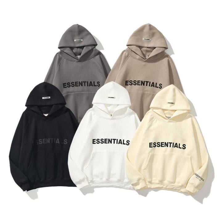 ๑ Double-line ESSENTIALS Laminated 3D Letter Sweatshirt Hoodie FEAR OF ...