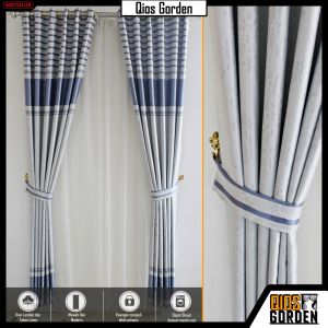 Hordeng Jendela Kamar Modern Styles Kain Blackout Tebal Motif Garis Embosh Model Smokering Terlaris