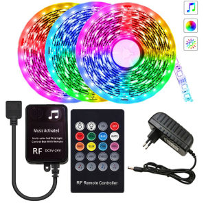 Angelila LED Strip Light Set 5050 RGB With RF Music Controller Flexible Light For Ceiling Kitchen Bedroom TV Background Lamp Ribbon Led Tape