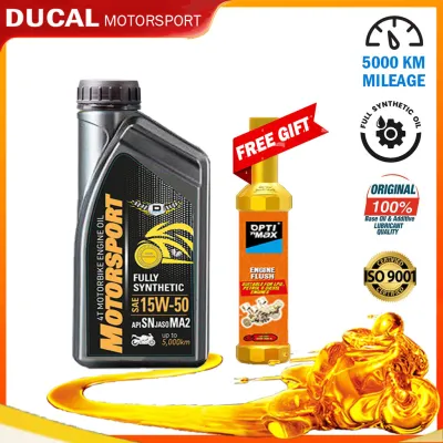 DUCAL 4T Fully Synthetic 15W50 API SN /JASO MA2 1L Motorcycle Engine Oil (FREE ENGINE FLUSH) Minyak Hitam Motosikal FULLY SINTETIK15W50 (LC135 Y15 16) 1 LITRES