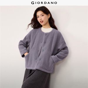 Giordano Beau Monde Women Teddy fleece round neck button closure jacket Free Shipping 13376901