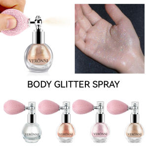 VERONNI 4-Color Body Highlighting Powder Spray - Air-Cushion Nozzle for Even Sparkle Waterproof & Long-Lasting Full Body Use for Party & Festival Glitter