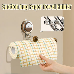 Suction Cup Kitchen Paper Towel Holder Stainless Steel No Punch Wall Mount Tissue Roll Storage Rack
