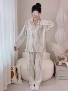 Plus Size Pajama Terno for Woman L-5XL Pajamas Set Autumn Long Sleeves Sleepwear Women Cotton Wave Point Home wear
