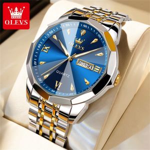 OLEVS Watch For Men 100% Original Waterproof New Sale Luxury Diamond Dual Calendar Dial Genuine Stainless Steel Business Mens Watch