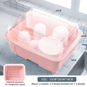 Hisoa Dish Rack With Cover Dust-proof Insect-proof Dish Drain Rack Kitchen Storage Organizer Plastic Cutlery Rack Drain Pan Holder Space Saver