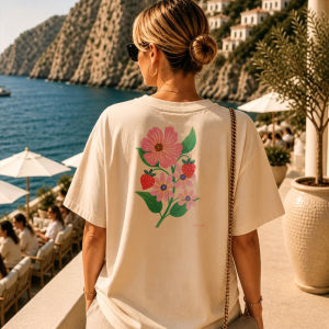 [Local Stock] HBESTY  Floral Strawberry Illustration Pink Flowers Green Leaves Red Strawberries Botanical Design Crewneck Relaxed High Quality Cotton