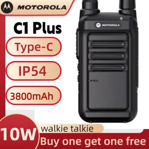 MOTOROLA C1Plus walkie talkie 2pcs murah  Beli Satu Gratis Satu Radio Walkie Talkie Mini Jarak Jauh 10KM UHF 400-520MHz 10W 16 Saluran 3800mAh IP54 two way radio waterproof