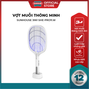 Vợt muỗi thông minh Sunhouse 3in1 SHE-Pro11.W tích hợp đèn LED thông minh - Hàng chính hãng