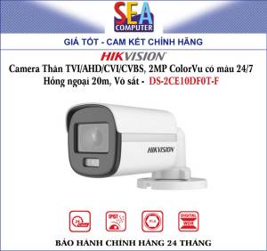 HIKVISION Camera Thân TVI/AHD/CVI/CVBS 2MP ColorVu có màu 24/7 Hồng ngoại 20m Võ sắt - DS-2CE10DF0T-F