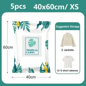 Vacuum Compression Bags 5Pcs Resealable Thickened Travel Home Storage Organizer for Clothes Quilt