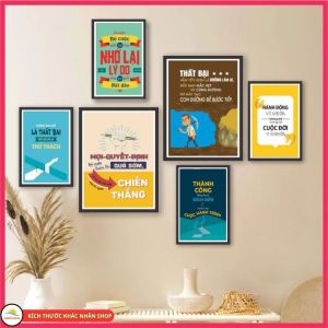 Bộ 6 Tranh Tráng Gương Slogan Truyền Cảm Hứng Kèm Khung Composite Trang Trí Văn Phòng Phòng Làm Việc Treo Tường Decor
