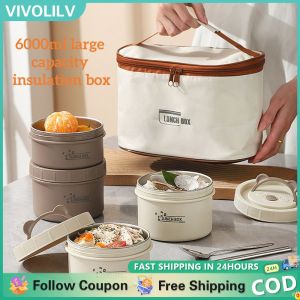 VIVOLILV 600ml 304 Stainless Steel Insulated Lunch Box Multi-layer Lunch Box Outdoor Lunch Box With Bag Portable For Office Worker Adult Children