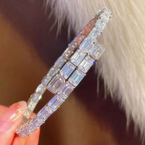 Wong Rain 100% 925 Sterling Silver Sparkling Lab Sapphire Gemstone Bracelets Bangle Fine Jewelry for Women Anniversary Gifts
