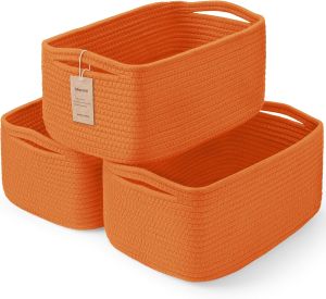 3-Pack Small Storage Baskets for Organizing Woven Shelf Toy Basket Rope Baskets for Gifts Empty Closet Organizer Bins with Handles Cube Decorative 11.8×7.8×5.1” Mixed brown