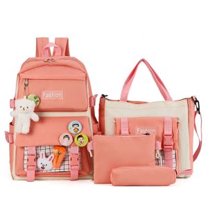 4 in 1 School Bag For Girl Waterproof  Bagpack For Kids Large Capacity Children Backpack Set Cute 31x44x14 cm