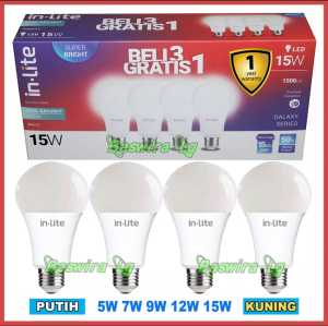 IN-LITE PAKET BELI 3 GRATIS 1 LAMPU LED BULB 5W 7W 9W 11W 12W 15W PUTIH KUNING Bohlam Led Hemat Energi - Lazada