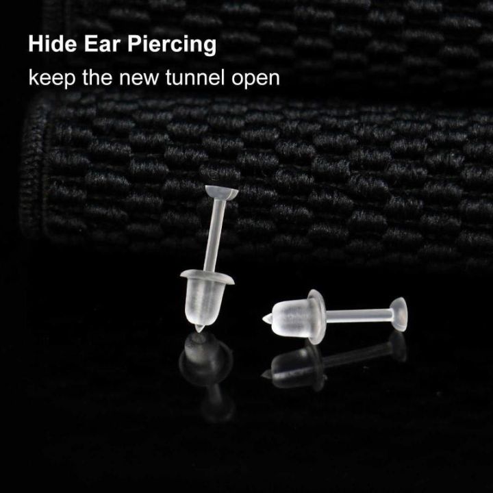 25/100Pair Hypoallergenic Plastic Earrings Clear Ear Base Pins