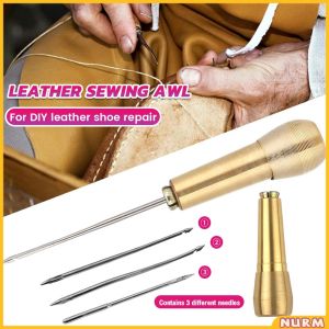 Nurm Copper Handle Leather Sewing Awl Sewing Needle Awls for Leather Shoe Repair