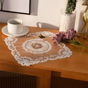 BESTOURO Lace Dining Table Cover Embroidered Square Coffee Coasters Napkin Luxury Heat Resistant Lace Tablecloth Photo Props