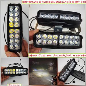 ĐÈN TRỢ SÁNG XE MÁY Ô TÔ 16TIM LED SIÊU SÁNG