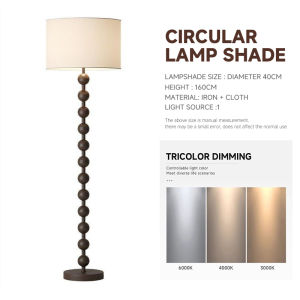 Elegant Antique-Style Wooden Floor Lamp with Fabric Shade and LED E26 Bulb Dimmable with Tricolor Lighting