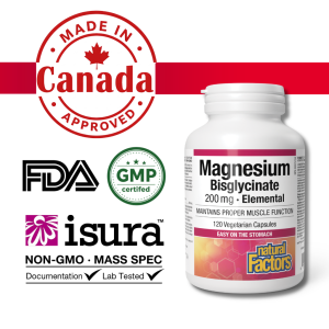 Natural Factors - Magnesium Bisglycinate High Absorption gentle on the stomach Pure 200 mg (120 Capsules)