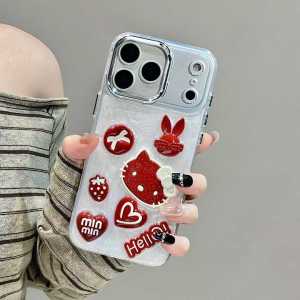 Ốp điện thoại hình trái tim dâu tây 3D dễ thương cho Apple 17 Pro Max IP16 ốp cứng lỗ lớn cho iPhone 15 14 13 12 11 pro max plus