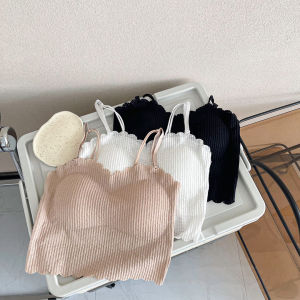 B10 เสื้อชั้นในผู้หญิง เสื้อสายเดี่ยว เสื้อครอป แต่ขอบหยัก มีฟองน้ำ ถอดออกได้ เนื้อผ้ายืดหยุ่น