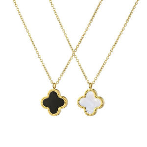 GL Fashion simple double sided 18K gold titanium steel four leaf mica Necklace N8059