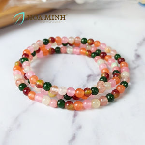 Vòng tay phong thủy đá Chalcedony size hạt mini 4 li đa sắc màu thời trang có thể làm vòng cổ choker xinh xắn | Hoa Minh Gem