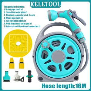 Mini hose reel Retractable garden hose reel Multifunction gun Nozzle high-pressure water gun set watering vegetables gardening watering garden water