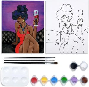 VOCHIC Canvas Painting Kit Pre Drawn Canvas for Painting for Adults Party Kits Paint and Sip Party Supplies 8x10 Canvas to Paint 8 Acrylic Colors3 Brush1 Pallet Chic Girl Art Set