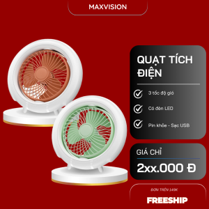 Quạt tích điện để bàn quạt mini tích điện quạt để bàn văn phòng có bóng đèn led 3 tốc độ gió quạy xoay 180 độ có thể gấp gọn cổng sạc usb tiện lợi