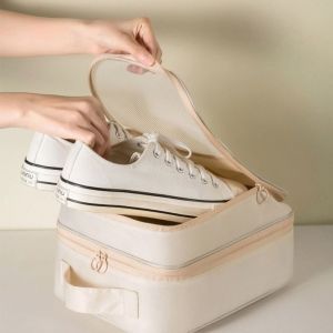 ZM10Q แขวน กระเป๋าเก็บรองเท้า สองชั้น ตาข่ายระบายอากาศ ถุงบรรจุรองเท้า หลายฟังก์ชัน ความจุขนาดใหญ่ กระเป๋าใส่รองเท้าสำหรับเดินทาง สำหรับการเดินทางเพื่อธุรกิจ