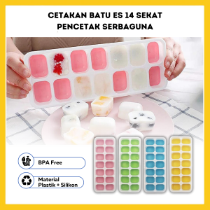 Cetakan Es Batu Silikon 14 Kotak Dengan Tutup / Alat Pencetak Puding Agar-Agar Jelly Cokelat Yogurt