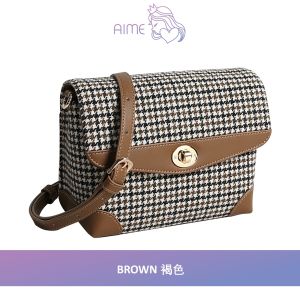 SAIME | Houndstooth Pattern Turn Lock Crossbody Bag 千鸟纹圆转锁斜背包 (S) - Aime Empire [READY STOCK]