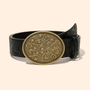 BENYTRO Retro Western Cowboy Belt PU Leather Vintage Jeans Pants Belt Fashion Y2K Carved Buckle Embossed Belt For Man Women