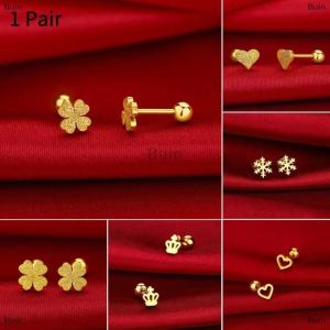 [COD] Buin 2pcs Fashion Stainless Steel Frosted Four-leaf Clover Stud Earrings For Women Hypoallergenic Screw Cartilage Helix Earrings Gifts