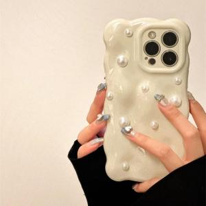 Luxury 3D Pearl Wavy Phone Case for iPhone 17 16 15 14 Pro Max Shockproof Soft Silicone Ins Cover for iPhone 11 12 13 Pro Max