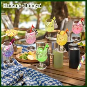 Hmeme Luminous Plastic Simulation Lemon Slice High Footed Cup Keychain Colored Straw Beverage Cup Decoration