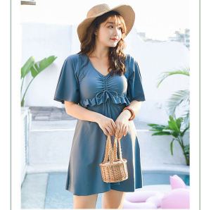 33Two Pieces Plus size Swimsuit Skirt Swimwear Muslim Women Beachwear Short Sleeve Bathing Suit Conservative Dress Swimming Suit  Female