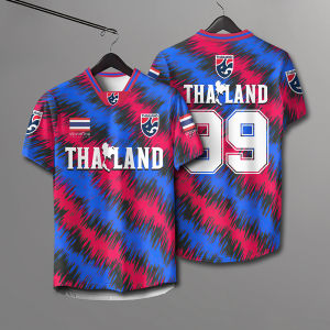 [OFSDIY] เสื้อทีมชาติไทยชุดกีฬาฟุตบอลชายเสื้อยืดคอวีหลวมแขนสั้นระบายอากาศขนาดใหญ่พิเศษ