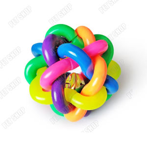 mainan bola tujuh warna berlonceng hewan peliharaan anjing menggertakkan gigi kucing suka memainkan