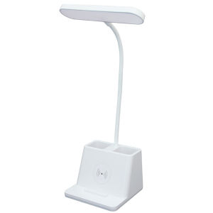 Flexible Gooseneck LED Desk Lamp With Wireless Charger Pen Holder 3 Color Temperatures No Glare Eye Protection Table Light For Computer Work Study Room White
