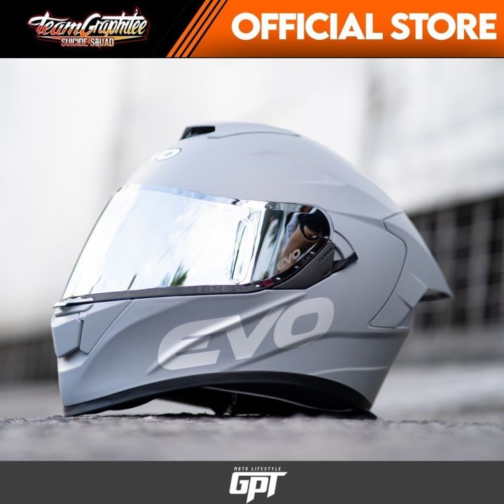 lazada evo helmet EVO HELMET GT PRO MATTE GRAY (SILVER LENS) FULL FACE DUAL VISOR WITH FREE  CLEAR LENS - Lazada